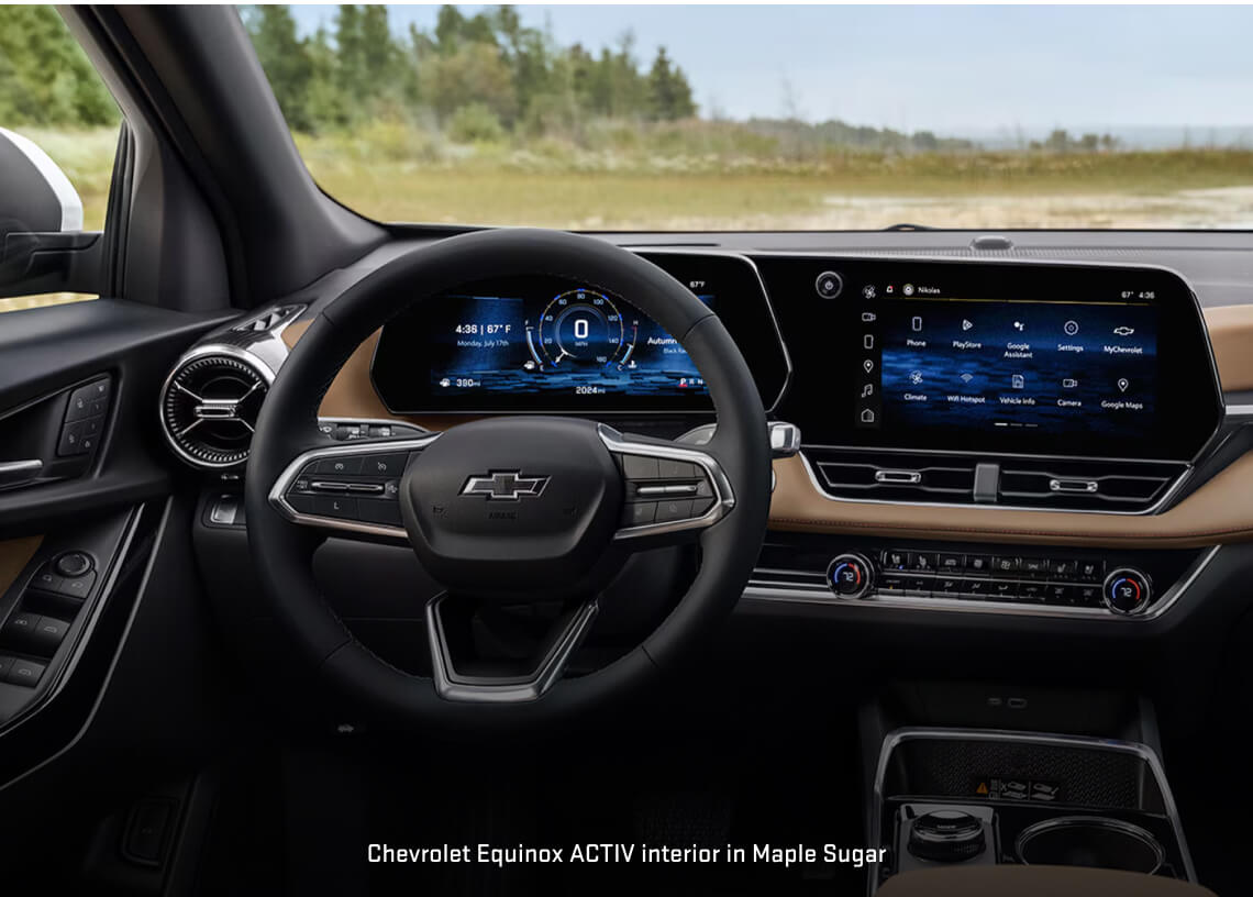 Chevrolet Equinox ACTIV highlights its dual-screen dashboard layout.