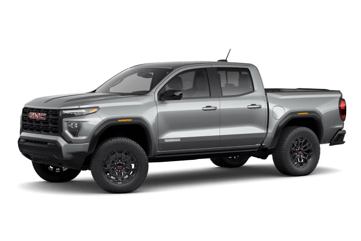 Gray GMC Canyon pickup truck shown from a front three-quarter view.