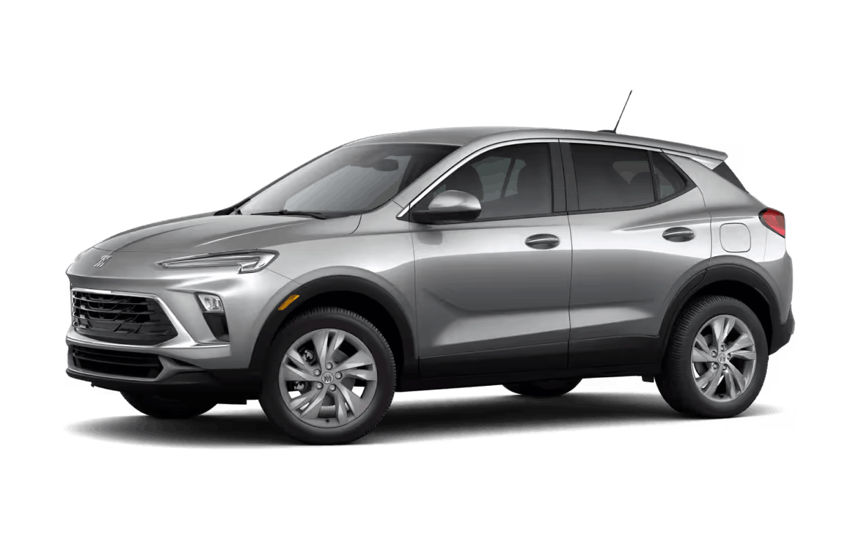 Silver Buick Encore GX SUV, front three-quarter view.